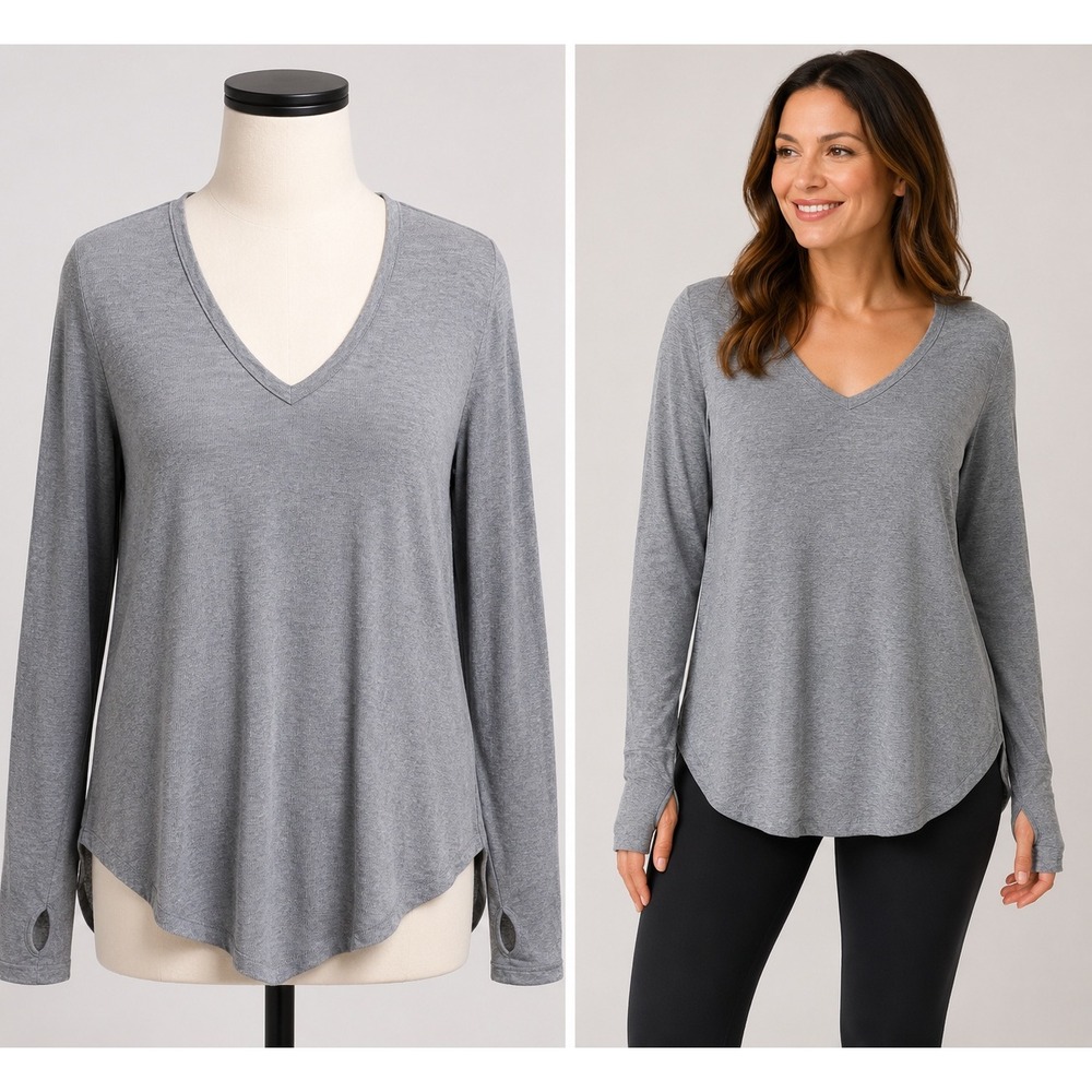Soft Surroundings Top Womens Medium Gray V-Neck Long Sleeve Tunic Relaxed New